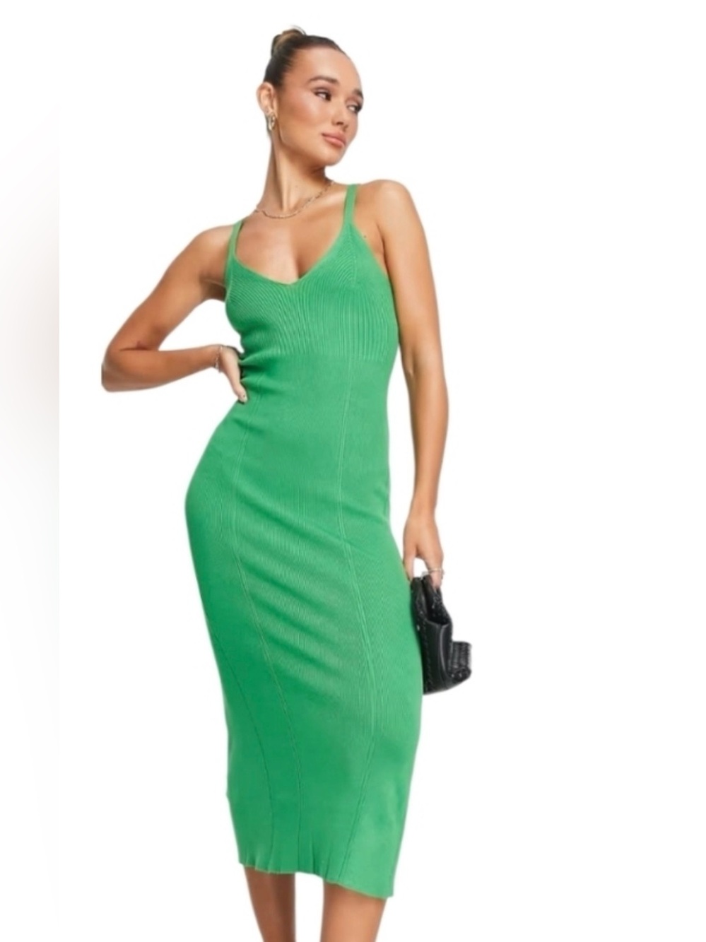 Mango Green Ribbed V‑Neck Midi Tank Dress *READ*